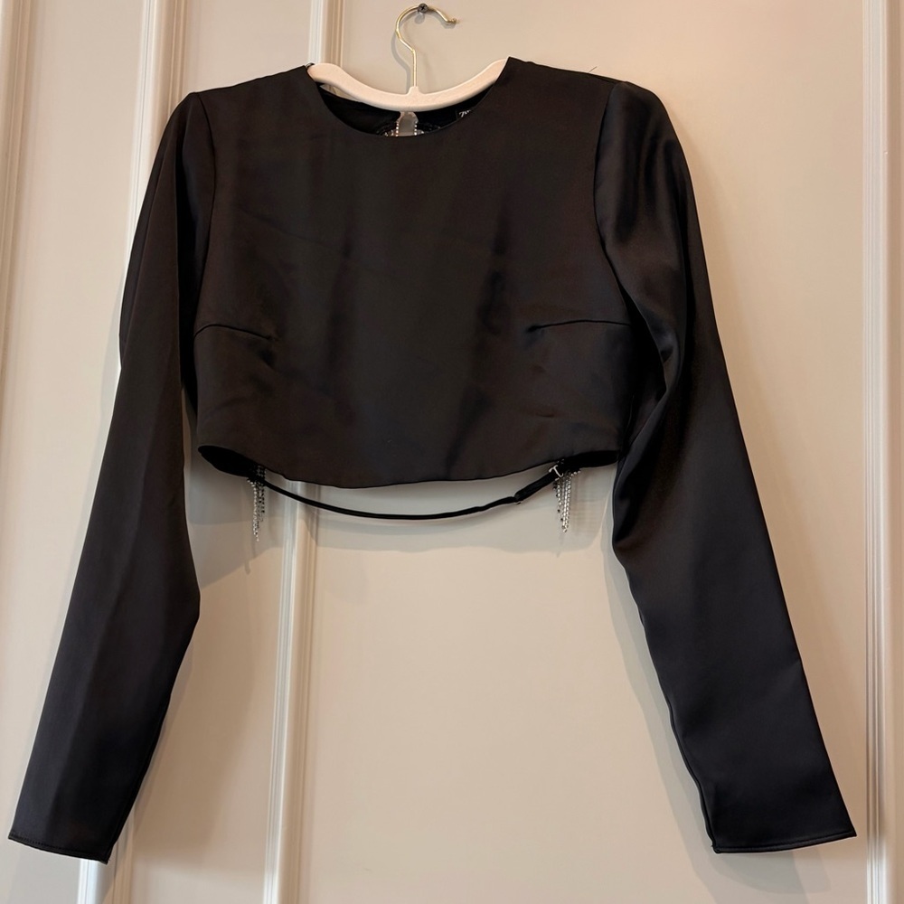 Zara Elegant Black Long Sleeve Crop Top